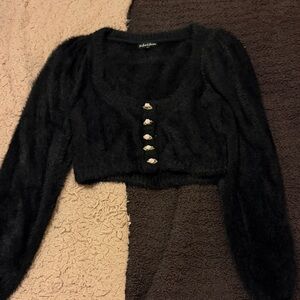 For Love & Lemons Black Fuzzy Cropped Cardigan